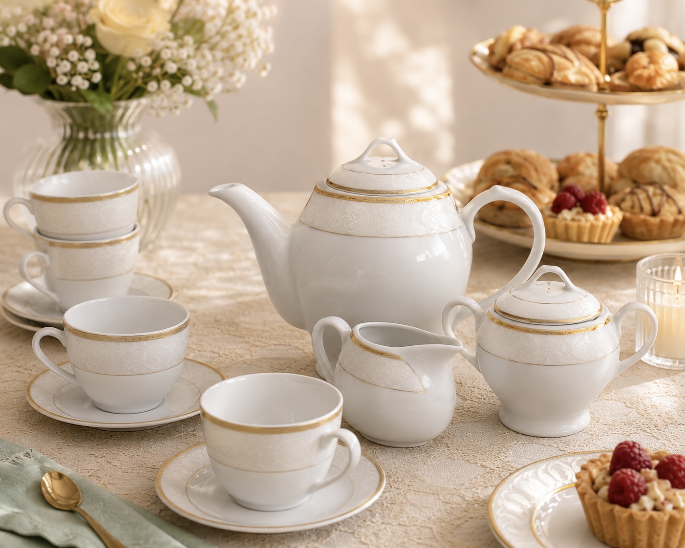 سرویس چای خوری 17 پارچه چینی مقصود طرح هنریک