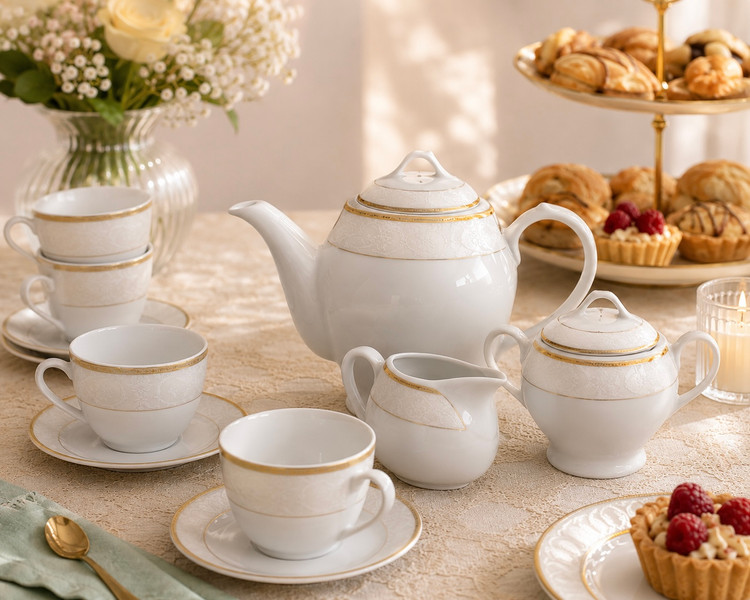 سرویس چای خوری 17 پارچه چینی مقصود طرح هنریک